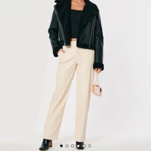 Hollister Faux Leather Pants High Rise Beige Tan Straight Leg W29 Size 9R
